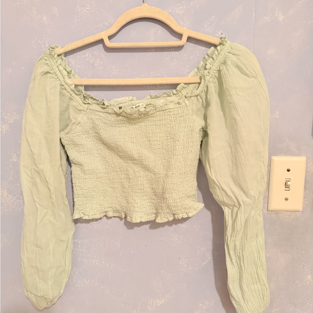Aerie Seafoam Green Smocked Long Sleeve
Peasant Boho Top